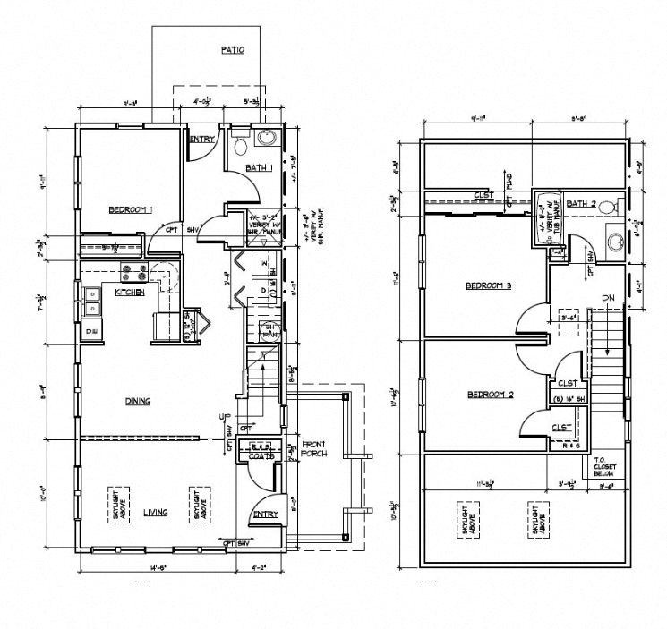 Floor plan for 3 beds, 2 baths, 992 sqft